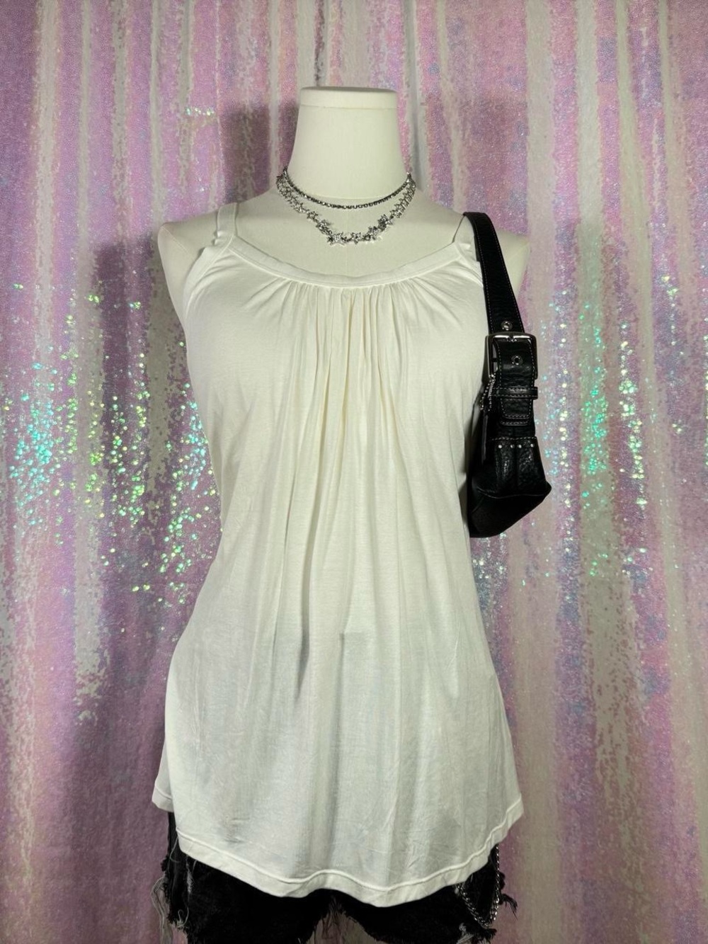 V For City White Y2K Flowy Padded Tank Top ★彡